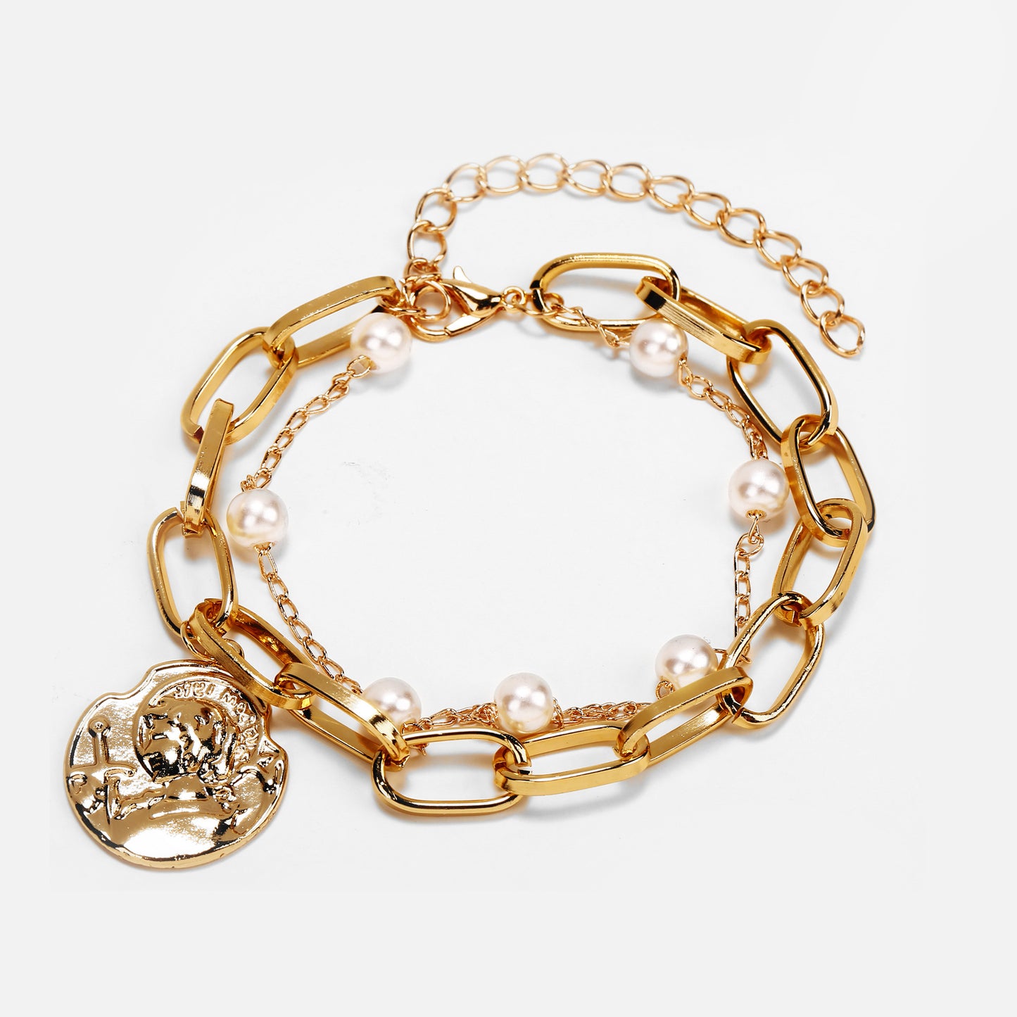 Double-layer Paperclip Pearl Chain Bracelet
