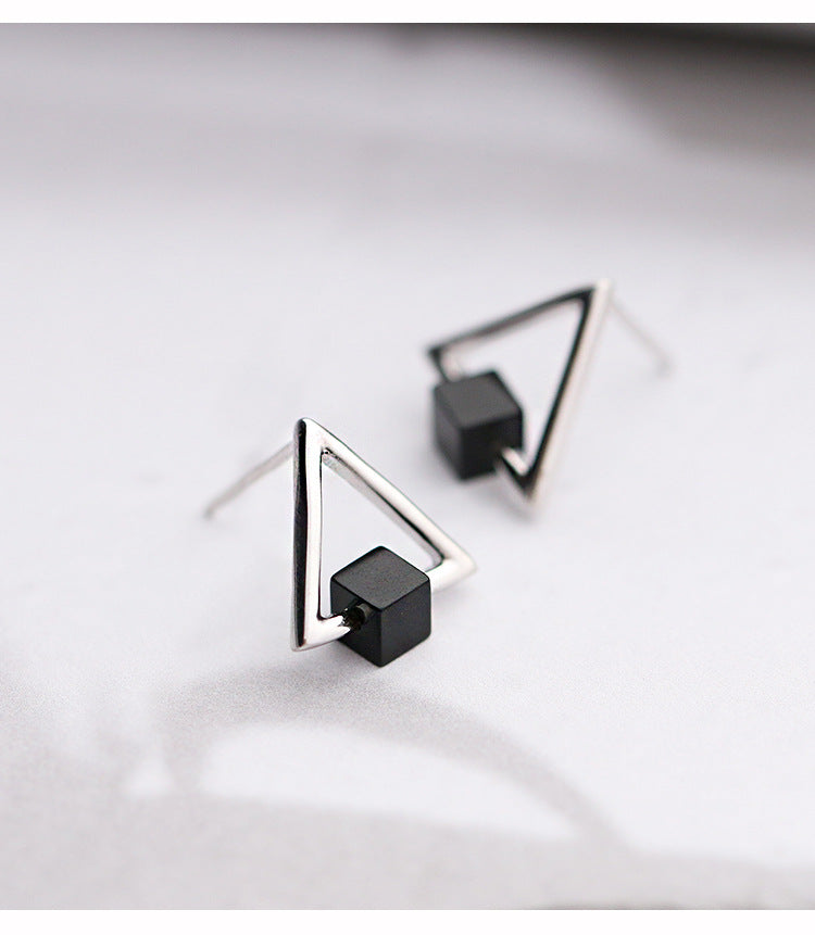 Geometric Triangle Black Earring