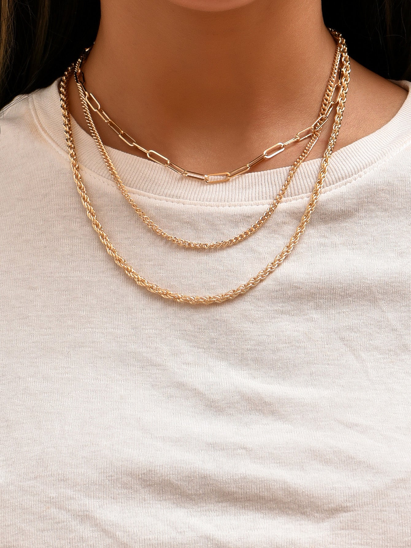 Three Type Layered Chain Necklace