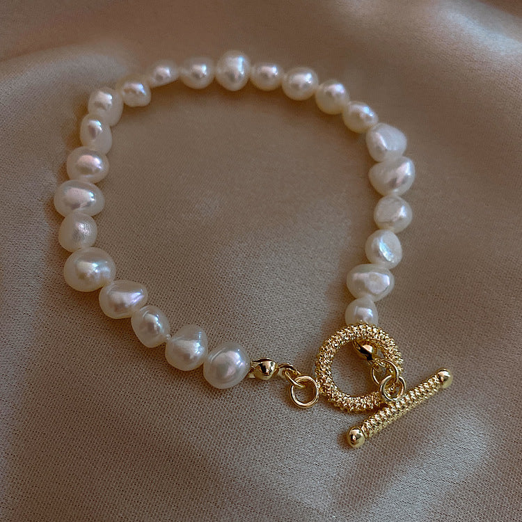 Women's Exquisite Baroque Gold Plated Pearl Bracelet