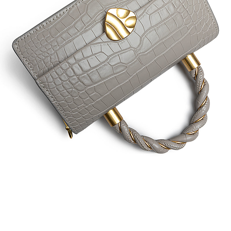 Croc Embossed Snap Button Handbag