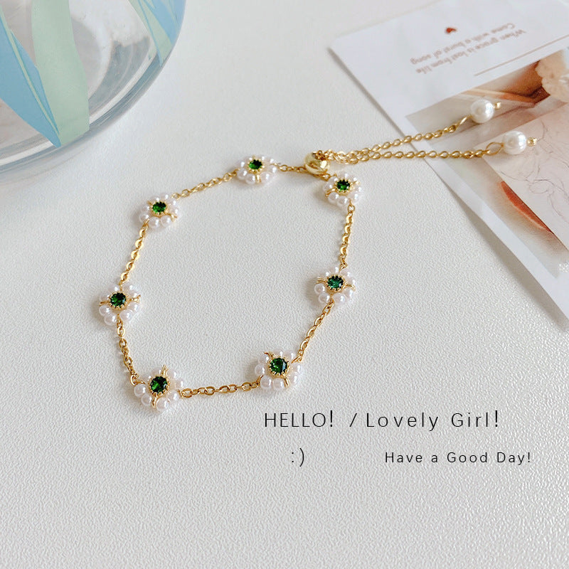 Flower Pearl Green Zirconium Bracelet