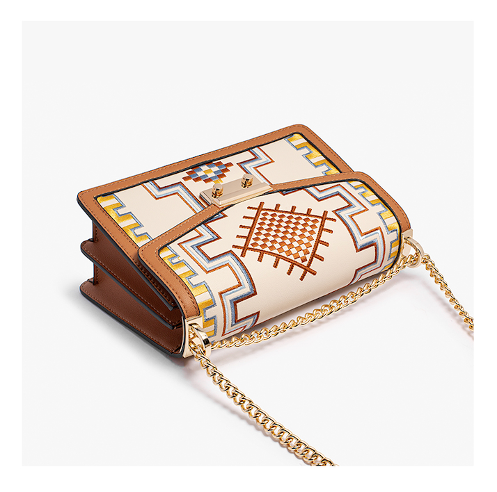 Embroidered Trapezoid Metal Lock Bag