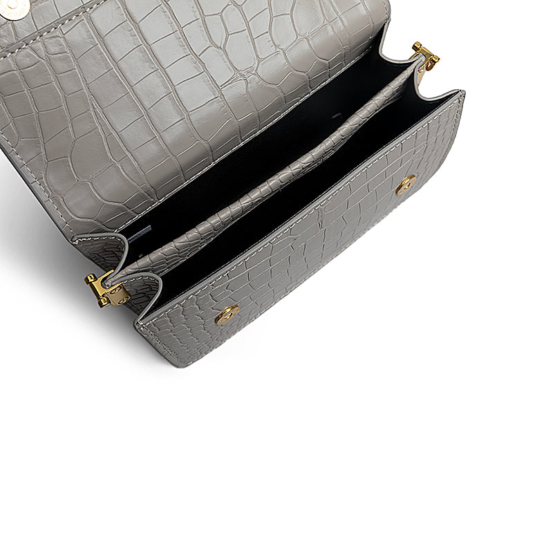 Croc Embossed Snap Button Handbag