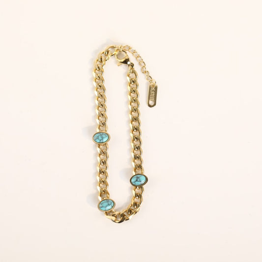 Oval Turquoise Cuban Chain Bracelet
